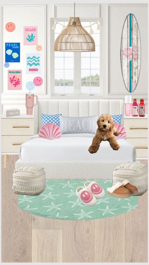 #draft Preppy Beach Bedroom Aesthetic, Preppy Beach Themed Room, Beach Room Preppy, Beach Bedroom Preppy, Preppy Bedroom Layout, Preppy Beach Room Aesthetic, Preppy Beach Room Decor, Preppy Room Beach, Boho Preppy Bedroom