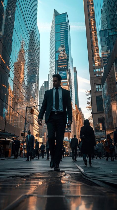 Urban Business Walk: A confident businessman strides through the bustling streets of a downtown metropolis, engrossed in the cityscape. #city #businessman #walking #skyscrapers #downtown #aiart #aiphoto #stockcake ⬇️ Download and 📝 Prompt 👉 https://stockcake.com/i/urban-business-walk_159590_22263 Person Walking Down Street, Walking City Aesthetic, Walking Perspective, Walking Through City, Adriana Locke, Scene Ideas, Tower City, Rain Fashion, Ib Art