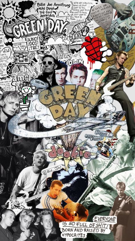 Phone Backgrounds Funny, Green Day Band, Punk Wallpaper, Green Day Billie Joe, Tré Cool, Music Collage, Iconic Album Covers, Band Wallpapers, Billie Joe Armstrong