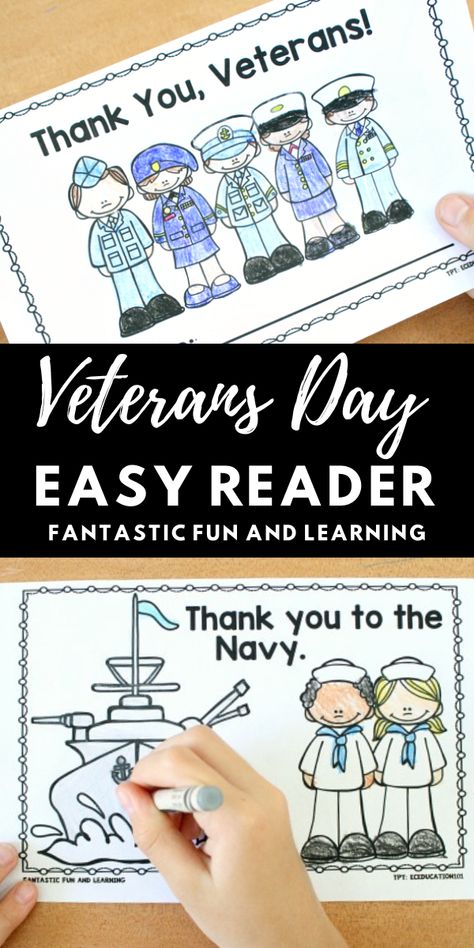 Free Printable Veterans Day Easy Reader-Veterans Day Printable for Preschool and Kindergarten Veterans Day Art Kindergarten, Veterans Day For Preschool, Veterans Day Activity Kindergarten, Veterans Preschool Crafts, Veteran's Day Activities For Kindergarten, Prek Veterans Day, Veterans Day For Kindergarten, Veterans Day Activities For Kids Free Printable, Veterans Day Kindergarten Activity