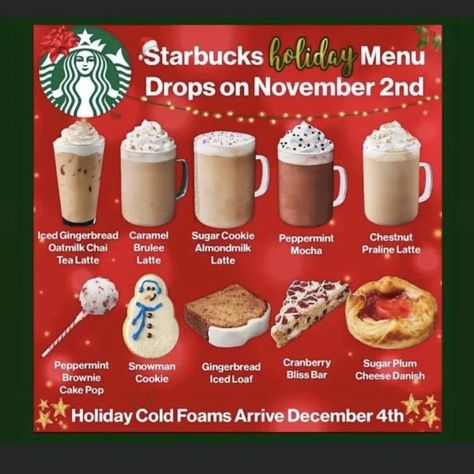 Starbucks Christmas Menu, Caramel Brulee Latte, Starbucks Holiday Drinks, Sugar Free Vanilla Syrup, Cold Starbucks Drinks, Hot Chocolate Fudge, Secret Starbucks Recipes, Iced Starbucks Drinks, Secret Starbucks Drinks