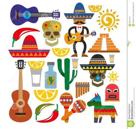 Mexico Stock Illustrations, Vectors, & Clipart – (10,311 Stock ... Mexican Icons, Mexican Symbols, Mexico Design, Free Vector Art, Stock Illustration, White Background, Vector Free, Vector Illustration, Every Day