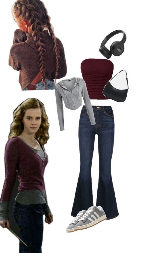 Hermione Granger Wardrobe, Hermione Outfit Ideas, Hermoine Granger Outfit, Hermione Inspired Outfits, Hermione Granger Inspired Outfits, Hermione Granger Outfits Inspiration, Inspired Outfits Character, Hermione Outfit, Hermione Granger Outfit