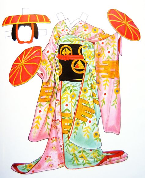 Kimono Reincarnate: Bookcase Tour Tuesday - Kabuki Costumes Paper Dolls Kimono Origami, Japanese Images, Paper Doll Costume, Kabuki Costume, Doll Dress Patterns, New Year's Crafts, Paper Dolls Printable, Vintage Paper Dolls, Japanese Dolls