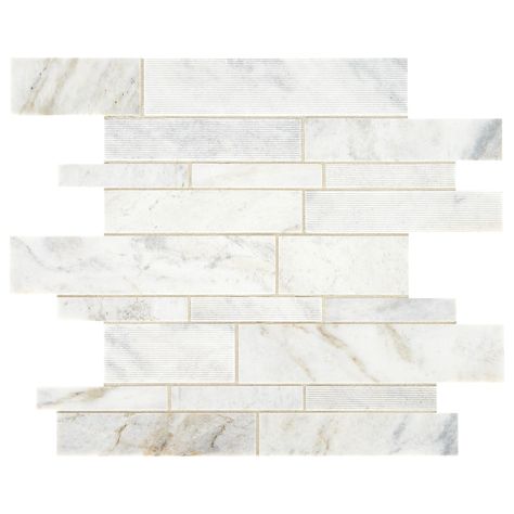 Elevate your space with luxurious natural stone. The Genuine Stone collection by American Olean features a selection of unique natural stone mosaics. This classic marble random linear mosaic is timeless and can be used in a variety of places including backsplashes and fireplace facades. These marble tiles are mesh mounted for easy installation, use as a full sheet or cut into strips to create an accent. American Olean Genuine Stone White Ember 11-in x 14-in Multi-finish Natural Stone Marble Rand Marble Mosaic Floor Tile, Transitional Tile, Marble Mosaic Floor, Stone Backsplash Kitchen, Fireplace Facade, Shower Floor Tile, Mosaic Floor Tile, Marble Mosaic Tiles, Bathroom Wall Tile