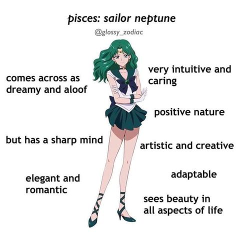 Sailor Neptune Tattoo, Pisces Anime Characters, Pisces Neptune, Sailor Neptune Aesthetic, Neptune Pisces, Neptune Sailor Moon, Neptune In Pisces, Sailor Moon Nephrite, Pisces Personality