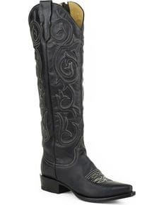 Stetson Womens Blair Black Corded Side Zip Western Boots - Snip Toe, Black Shyanne Boots, Knee High Boots Flat, Women's Over The Knee Boots, Ariat Boots, Leather Cowboy Boots, Cowboy Boot, Western Cowboy Boots, Kids Boots, Cowgirl Boots