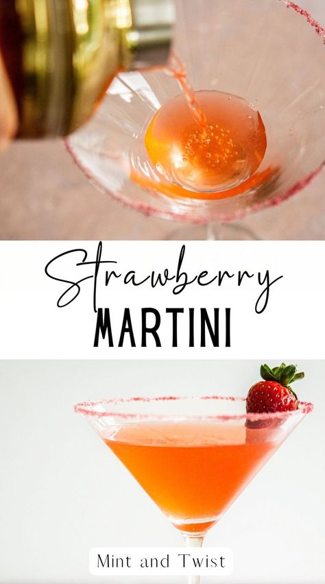 This strawberry martini combines the sweet flavor of strawberries with crisp gin. An elegant fruity drink. Strawberry Martini Recipe, Strawberry Martini, Strawberry Gin, Strawberry Cocktails, Perfect Martini, Martini Recipe, Refreshing Food, Fruity Drinks, Martini Recipes