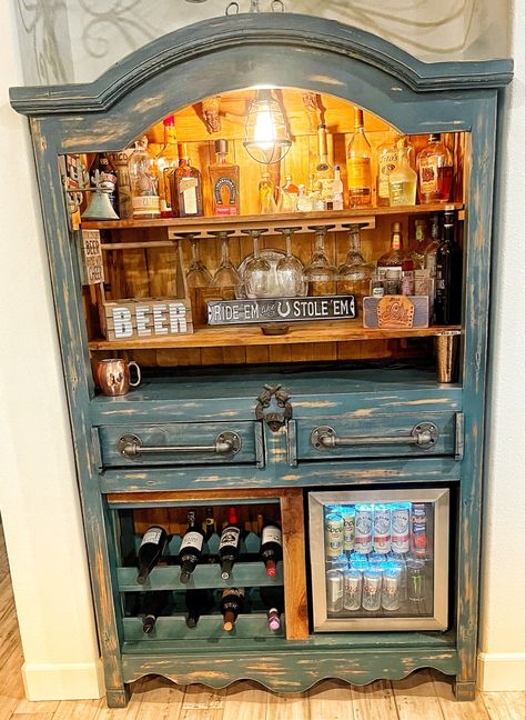 #restored#mexicanhutch Restoring Furniture Diy, Farmhouse Bar Cabinet, Diy Bar Cabinet Repurposed, Bar Cabinet Ideas Diy, Home Bar Cabinet Ideas, Hutch Bar Ideas, Liquor Hutch, Coffee Bar Hutch Ideas, Bar Hutch Cabinet