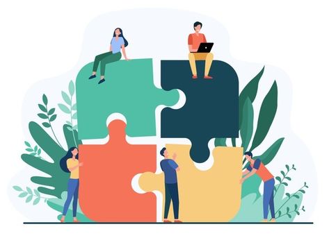 Business team putting together jigsaw pu... | Free Vector #Freepik #freevector #people #woman #man #character 잡지 레이아웃, Partner Work, Logo Vintage, Community Service, Flat Illustration, Big Bang Theory, Puzzle Pieces, Teamwork, Icon Set