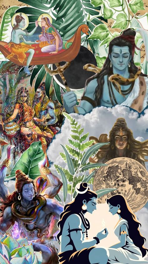 💚 Hindu Mythology Wallpapers, Hindu Mythology Paintings, Aesthetic Shiva Wallpapers, Hindu Aesthetics, Shivparvati Images, Divine Paintings, God Illustration, 17th Century Paintings, Mythology Paintings