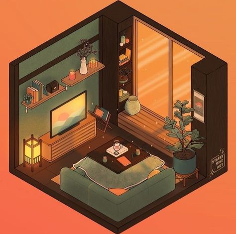 Isometric Dorm Room, Isometric Art Living Room, Isometric Room Drawing, Isometric Art Room, Isometric Room Illustration, Isometric Living Room, Isometric Rooms, Illustrator Designs, Sims4 Builds