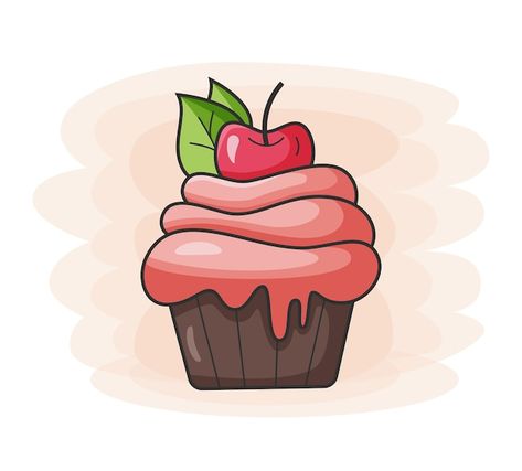 Cute Cupcake Drawing, Muffin Cartoon, Cherry Food, Cute Cartoon Food, Cartoon Cupcakes, Desserts Drawing, Cupcake Illustration, Cupcake Vector, Cupcake Plate