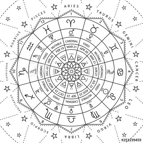 Stock Image: Zodiacal circle for studing astrology vector illustration Zodiac Circle, Ascendant Sign, Zodiac Wheel, Astrology Books, Learn Astrology, Astrology Numerology, Astrology Chart, Natal Charts, Birth Chart