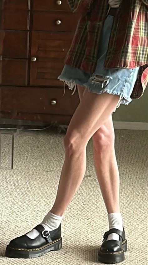 #drmartens #flannel #jeanshorts #whitet 
#maryjanes Dr Martens Mary Janes Platform, Styling Platform Mary Janes, Styling Doc Marten Mary Janes, Addina Flower Dr Marten Outfit, Doc Martin Mary Janes, Mary Jane Platform Outfit, Doc Mary Janes, Marry Jane Shoes Outfit, Brown Mary Janes Outfit