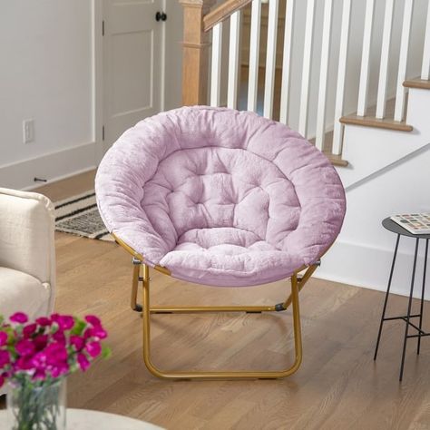 Folding XL Saucer Chair for Dorm or Bedroom - On Sale - Bed Bath & Beyond - 36922007 Saucer Chair, Moon Chair, Fabric Accent Chair, Papasan Chair, Toddler Furniture, Dusty Purple, Living Room Furniture Chairs, Purple Fabric, Accent Chairs For Living Room