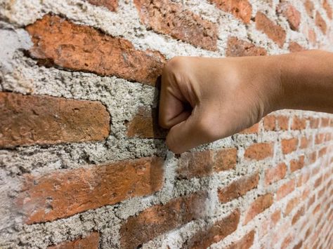 Brick For Interior Walls, Exposed Brick In Bathroom, Exposed Brick Walls Interior, Diy Exposed Brick Wall, Raw Brick Wall Interior Design, Exposed Brick Shower Wall, Brick Wall With Shelves, Exposed Brick Wall Dining Room, Wainscoting On Brick Wall