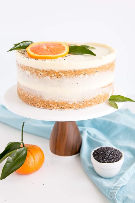 orange poppy seed cake decorated naked cake style. Orange Mascarpone Cake, Orange Cake Decoration Birthdays, Orange And Poppy Seed Cake, Orange Poppyseed Cake, Orange Cake Decoration, Orange Poppy Seed Cake, Mascarpone Buttercream, Orange Birthday Cake, Cake With Mascarpone