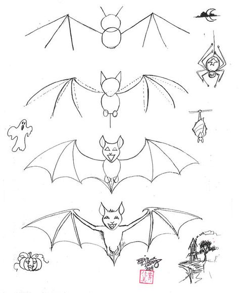 Draw a Bat by Diana-Huang on DeviantArt Bat Sketch, Draw Butterfly, Draw A Bat, Bat Art, Halloween Drawings, Animal Sketches, Bird Drawings, Step By Step Drawing, Butterfly Wings