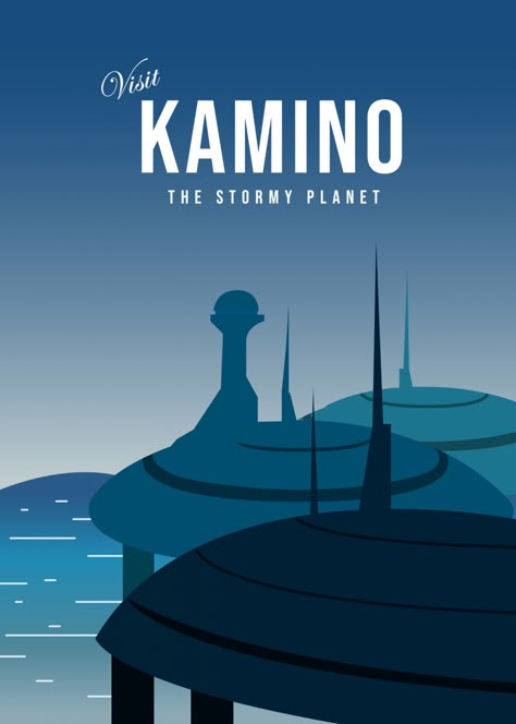 Kamino Star Wars, Minimalist Star Wars, Star Wars Travel Posters, Star Wars House, Minimalistic Poster, Star Wars Painting, Star Wars Planets, Planet Poster, Star Wars Aesthetic