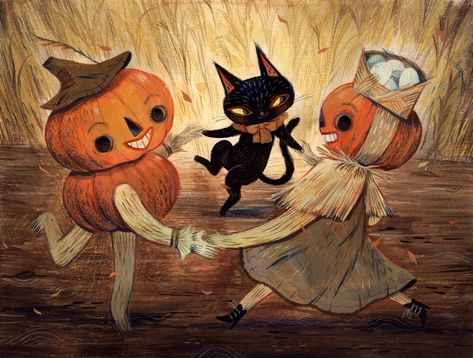 Halloween Art by Jamie Green Color Sketches, Vintage Halloween Art, Mixed Art, Spooky Art, Flash Tattoos, Over The Garden Wall, Halloween 2022, Halloween Illustration, Season Of The Witch