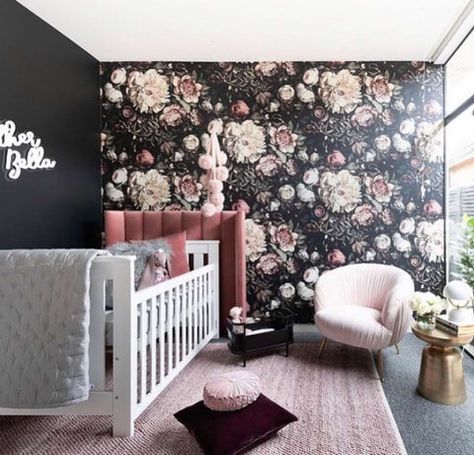 Black Nursery Ideas – Happiest Baby Pink Baby Room, Nursery Accents, Nursery Accent Wall, Black Nursery, Gothic Baby, Simple Nursery, Girl Nursery Room, Nursery Room Inspiration, Baby Room Design