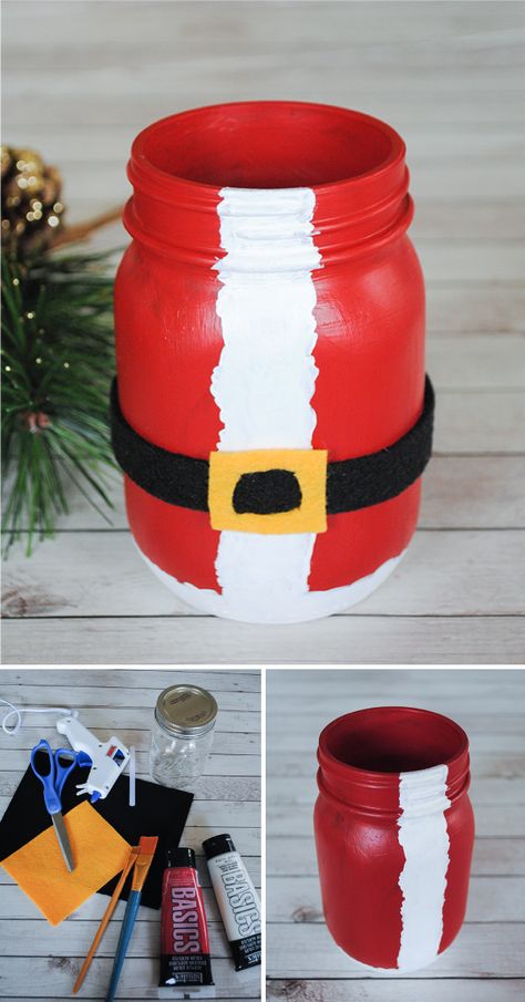 Craft Glass Jars, Diy Christmas Crate Ideas, Santa Jars Craft, Mason Jar Painting Ideas Christmas, Glass Jar Decorating Ideas Christmas, Ball Jar Christmas Crafts, Christmas Jar Decorations, Christmas Jar Painting Ideas, Christmas Crafts With Jars