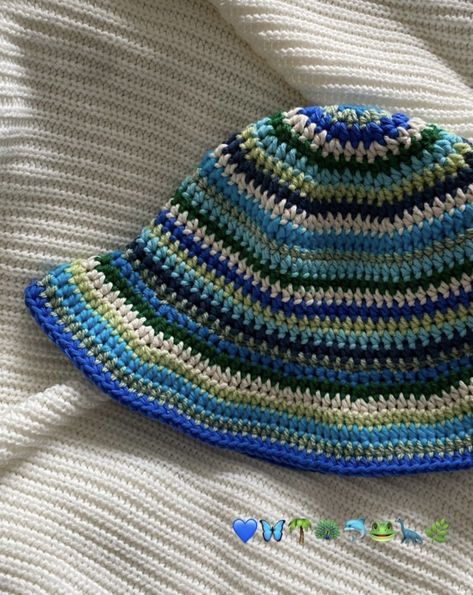 Granny Crochet Bucket Hat, Summer Bucket Hat Crochet, Blue Bucket Hat Crochet, Crochet Bob Hat, Croche Bucket Hat, Striped Bucket Hat Crochet, Blue Crochet Bucket Hat, Crochet Hat Summer, Crochet Hat Bucket