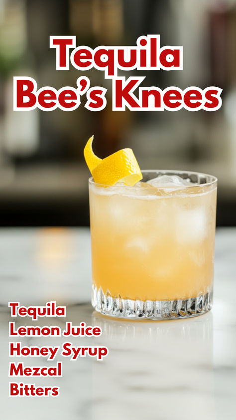 Tequila Bee’s Knees Tequila Bees Knees, Honey Cocktails, Lemon Margarita, Bees Knees Cocktail, Cocktail Cards, Honey Cocktail, Winter Holiday Recipes, Juice Cocktails, Alcohol Beverages