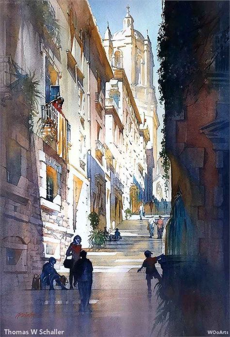 Thomas W Schaller, Thomas Schaller, Art Thomas, Watercolor Workshop, Canvas Art Projects, Watercolor Architecture, Textured Canvas Art, Southwest Art, 수채화 그림