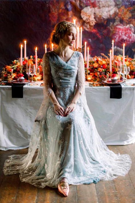 Joanne Fleming, Medieval Wedding Dress, Baroque Wedding, Burne Jones, Edward Burne Jones, Medieval Wedding, Gothic Wedding Dress, Briar Rose, Blue Wedding Dresses