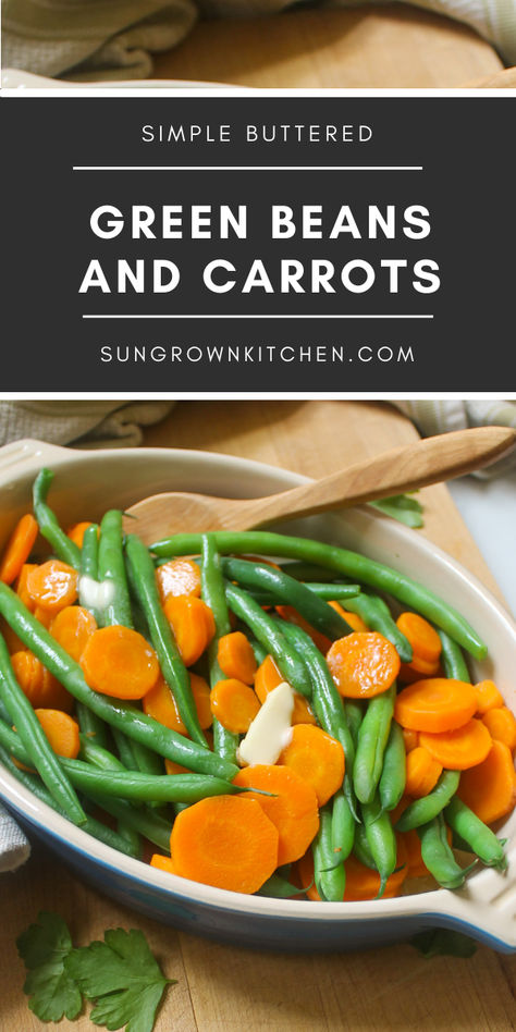 Simple Green Beans and Carrots with Butter are the absolute best and easiest side dish for your garden green beans! Blanched in salted water and topped with melting butter, the veggies are perfectly al dente, tender but never mushy! Ready in just 25 minutes! Sauteed Carrots And Green Beans, Carrots And Green Beans Side Dishes, Green Beans And Carrots Recipes, Roasted Carrots And Green Beans, Buttered Green Beans, Simple Green Beans, Garden Green Beans, Green Beans And Carrots, String Bean Recipes