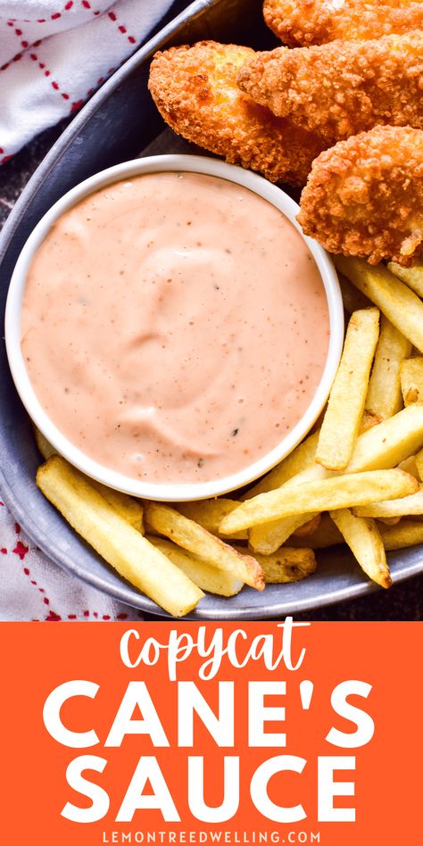 A delicious copycat recipe from the restaurant Raising Cane's! This sauce is super creamy and packed with amazing flavor. Perfect for dipping chicken, french fries, or any of your favorites! Rasing Canes Copycat Sauce, Raising Cane's Sauce Recipe, Raising Canes Sauce Recipe, Canes Sauce Recipe, Sauce For Fried Chicken, Dipping Recipes, Dipping Sauce Recipes, Staple Meals, Canes Sauce