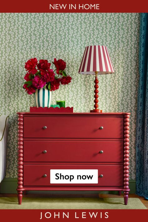 Your new season home 🏡 Designed for you, whatever your style ✨ Bedroom Panelling, Red Theory, Red Dresser, Maine Cottage, Uni Room, Night Table, Spare Room, Home Trends, Main Bedroom