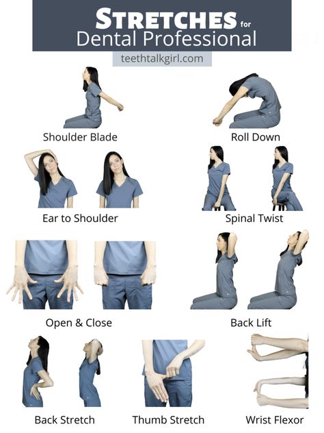 dental hygienist stretching chart Dental Hygiene Stretches, Dental Hygiene School Must Haves, Dental Hygiene Products, Dental Hygienist Vision Board, Pediatric Dental Hygienist, Dental Charting Symbols, Dental Hygiene Aesthetic, Dental Hygienist Aesthetic, Dental Assistant Aesthetic