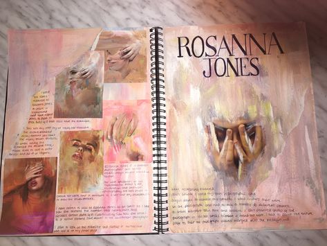 An artist page based on Rosanna Jones, a fashion photographer and mixed media maker that’s based in London. #2020GCSE #GCSE #art #visualart #generalart #rosannajones #artist #artistpage #photography #photographs #photos #paint #acrylicpaint #colours #annotation #icknieldhighschool Rosanna Jones Artist Page, Art Annotation Sketchbooks, Sketchbook Layout Ideas Gcse Art, Croquis, Artist Research Annotation, Different Media Art Gcse, Art Annotation A Level, Gcse Art Sketchbook Research Page, Gcse Art Sketchbook Photo Page