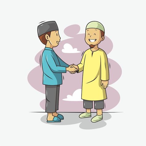 People Shaking Hands Drawing, Shake Hands Illustration, Two People Shaking Hands, Shaking Hands Drawing, Cartoon Islamic, People Shaking Hands, Muslim Illustration, Conversation Images, Letter E Craft