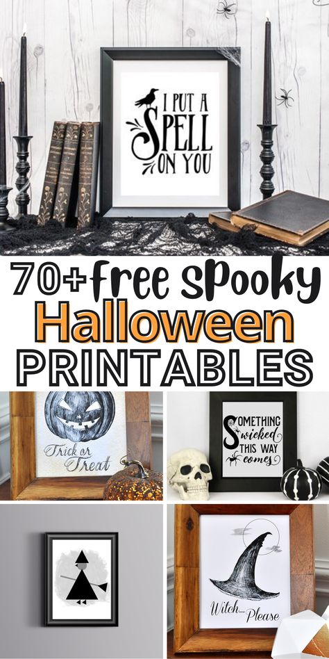 Halloween Sayings Quotes Free Printable, Printable Silhouettes Free, Halloween Signs And Sayings Free Printable, Spooky Signs For Halloween, Vintage Halloween Printables Free, Halloween Decorations Printables, Printable Halloween Images, Free Halloween Prints, Diy Halloween Signs