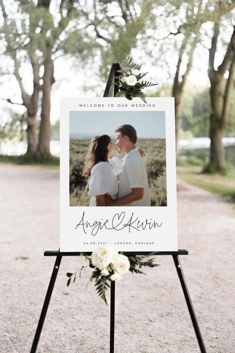 Minimalist Photo Wedding Welcome Sign Welcome Wedding Sign | Etsy Rehearsal Dinner Welcome Sign, Large Wedding Signs, Night Before Wedding, Graduation Poster, Large Wedding, Minimalist Photos, Welcome Sign Template, Wedding Entrance, Wedding Budget