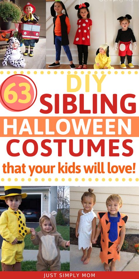 Try these cute and adorable sibling costumes for your kids that all children will love! For babies, toddlers, or older kids, you'll find an idea for everyone Diy Sibling Halloween Costumes, Sibling Halloween Costumes Boys, Brother Sister Halloween, Brother Halloween Costumes, Costumes For Sisters, Halloween Costumes For Sisters, Brother Sister Halloween Costumes, Sibling Costumes, Sister Halloween Costumes