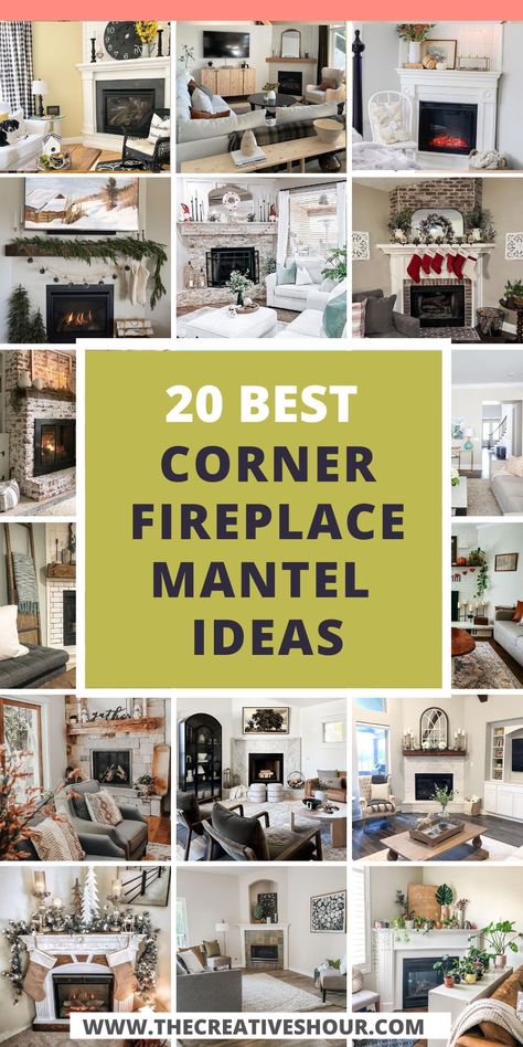 Discover the Charm of Corner Fireplace Mantels: Transform your corner space into a cozy haven with a corner fireplace mantel. Learn how to choose, design, and decorate your mantel to make it the focal point of your room. Ideas For Corner Fireplaces, How To Style A Corner Fireplace Mantel, Corner Fireplace Stone Ideas, Updating Corner Fireplace, How To Update A Corner Fireplace, Corner Fireplace Wall Decor, Styling A Corner Fireplace, Cozy Living Rooms With Corner Fireplace, Den With Corner Fireplace