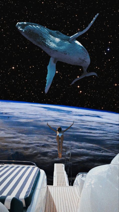 Surrealism Art Aesthetic, Surreal Ocean Art, Sea Collage Art, Whale Collage, Surreal Space Art, Surrealism Collage Art, Space Collage Art, Surrealism Photoshop, Retro Surrealism