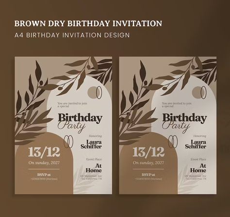 Brown Birthday Theme Ideas, Rsvp Birthday Invitation, Brown Invitation Template, Brown Invitation Card, Brown Invitation, Wood Invitation, Flyer Ideas, Birthday Flyer, Digital Card