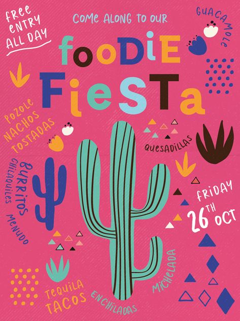 How to Create a Mexican Fiesta Poster in Adobe InDesign  Design Psdtuts Indesign Design, Mexican Graphic Design, Leaflet Layout, Festive Poster, Mexico Design, Music Events, Event Banner, Food Poster Design, Mexican Designs