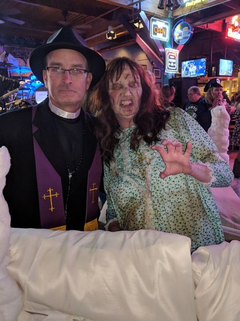 The Exorcist DIY Halloween Costume Reagan Exorcist Costume, The Exorcist Halloween Costume, The Exorcist Costume, Exorcist Costume Makeup, Exorcist Couple Costume, Regan Exorcist Costume, Regan Costume Exorcist, Exorcist Costume, Granny Costume