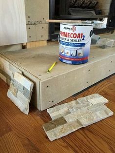 Faux Fireplace Hearth, Faux Fireplace Diy Cardboard, Faux Stone Electric Fireplace, Faux Stone Fireplaces, Stone Electric Fireplace, Diy Shiplap Fireplace, Diy Fireplace Mantle, Stone Fireplace Makeover, Stacked Stone Fireplaces