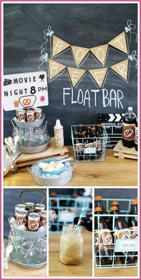 Coke Float Bar Party Ideas, Ice Cream Float Bar Ideas, Rootbeer Float Bar Parties, Root Beer Float Party, Root Beer Float Station, Root Beer Floats Party, Root Beer Float Bar, Float Bar, Root Beer Float Pie