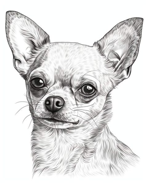 Chihuahua Drawing Simple, Chihuahua Sketch, Drawing Chihuahua, Black And White Chihuahua, Chihuahua Illustration, Chihuahua Drawing, Dog Pencil Drawing, Bird Pencil Drawing, Chihuahua Tattoo