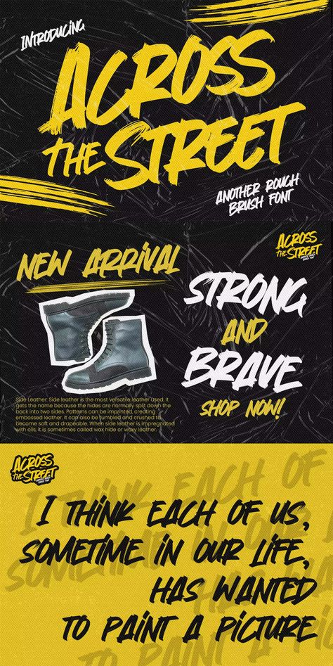 Across The Street Another Rough Brush Font Canva Streetwear Font, Rough Typography, Banner Fonts, Urban Hook Ups Font, Street Font, Brush Typography, Font Brush, English Font, Old English Font