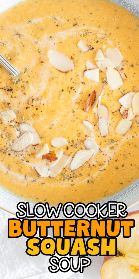 Butternut squash soup in a slow cooker Slow Cooker Butternut Squash Soup, Autumn Squash Soup Recipe, Butternut Squash Soup Crockpot, Butternut Squash Slow Cooker, Slow Cooker Butternut Squash, Butternut Squash Soup Recipe, Butternut Squash Recipes Soup, Squash Soup Recipe, Mild Italian Sausage